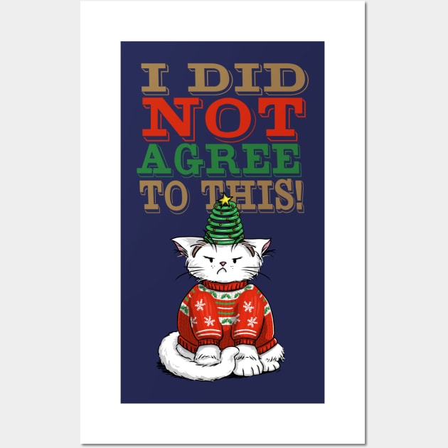 Disgruntled Cat in Ugly Christmas Sweater (dark background) Wall Art by ElephantShoe